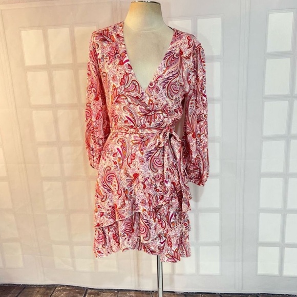 Melissa Odabash Pink Paisley Floral Motif Print Viscose Tabitha WrapDress NWOT L - Picture 6 of 16